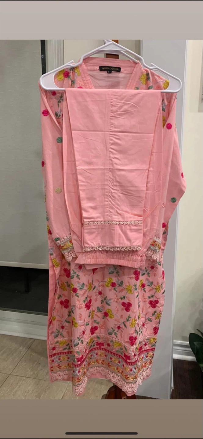 Pink Embroidered 3-Piece Outfit by Aghanoor - photo 2