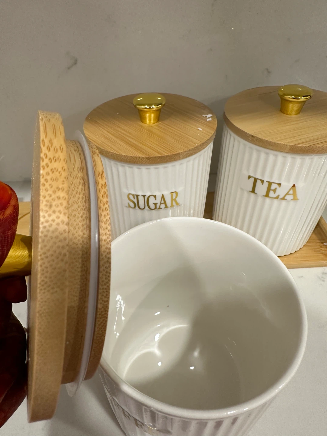 BTSKY 3 Pack Ceramic Canister Set with Wooden Tray - photo 5