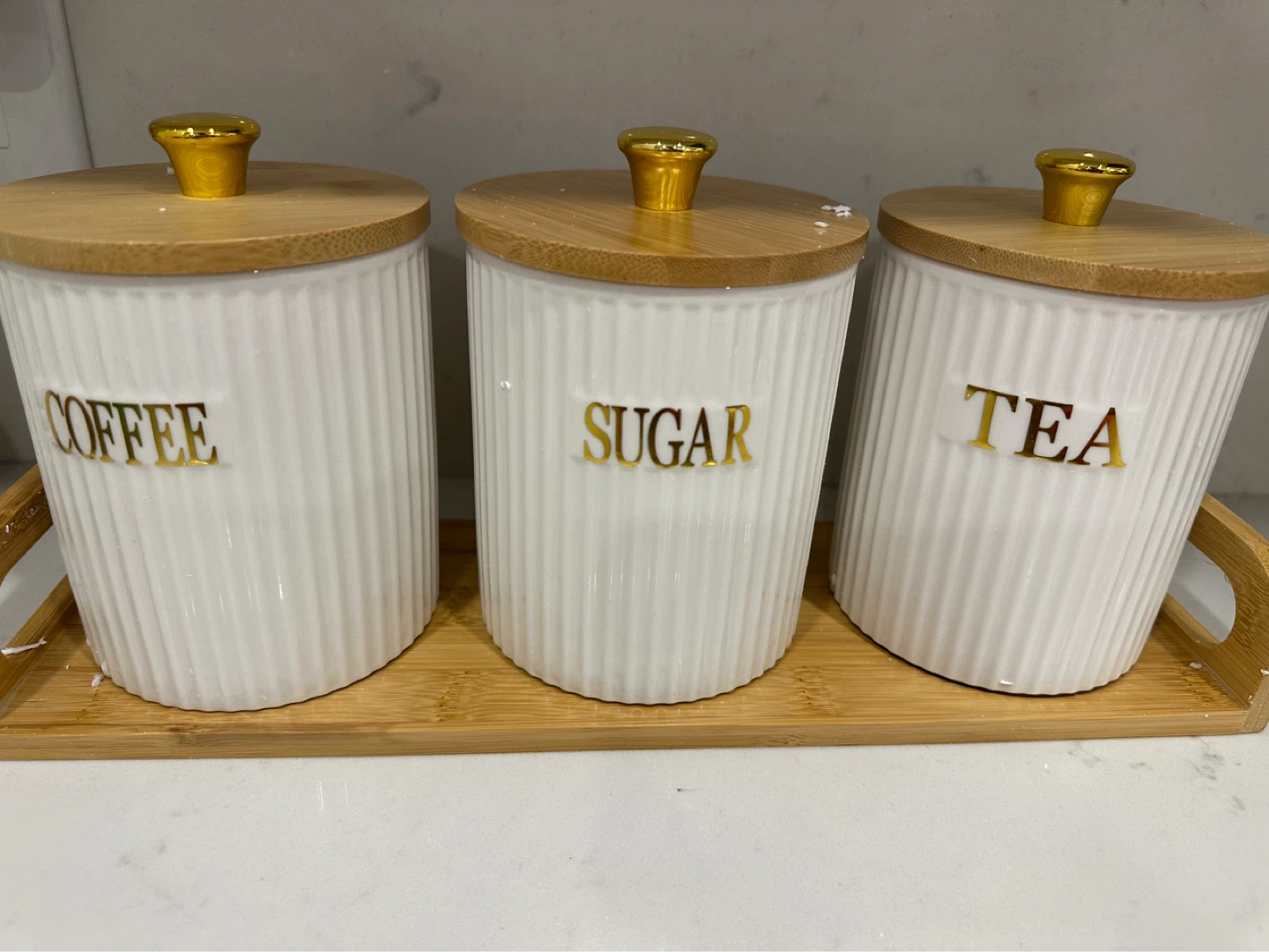 BTSKY 3 Pack Ceramic Canister Set with Wooden Tray - photo 4