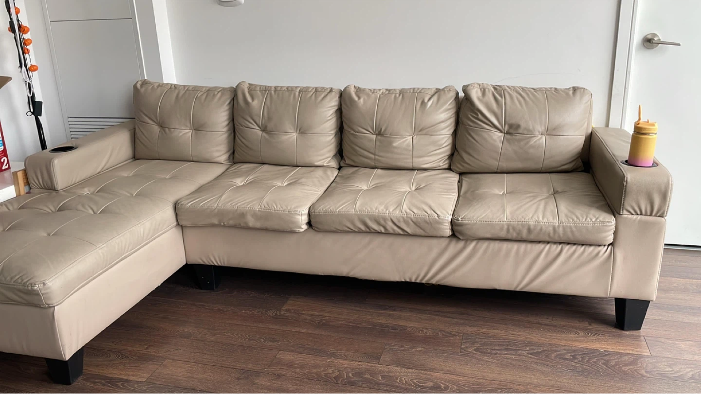 Beige Faux Leather Sectional Sofa