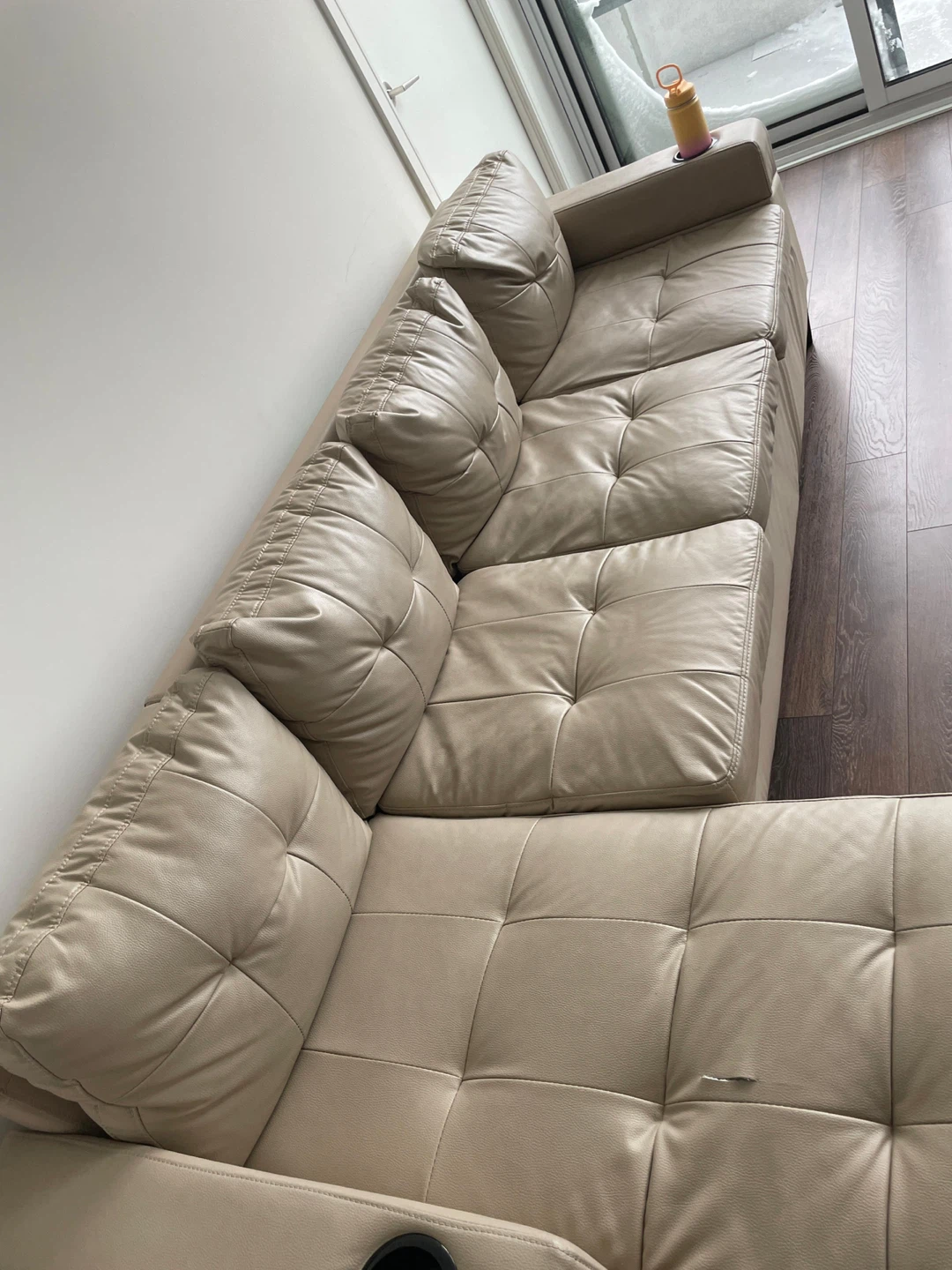Beige Faux Leather Sectional Sofa - photo 5