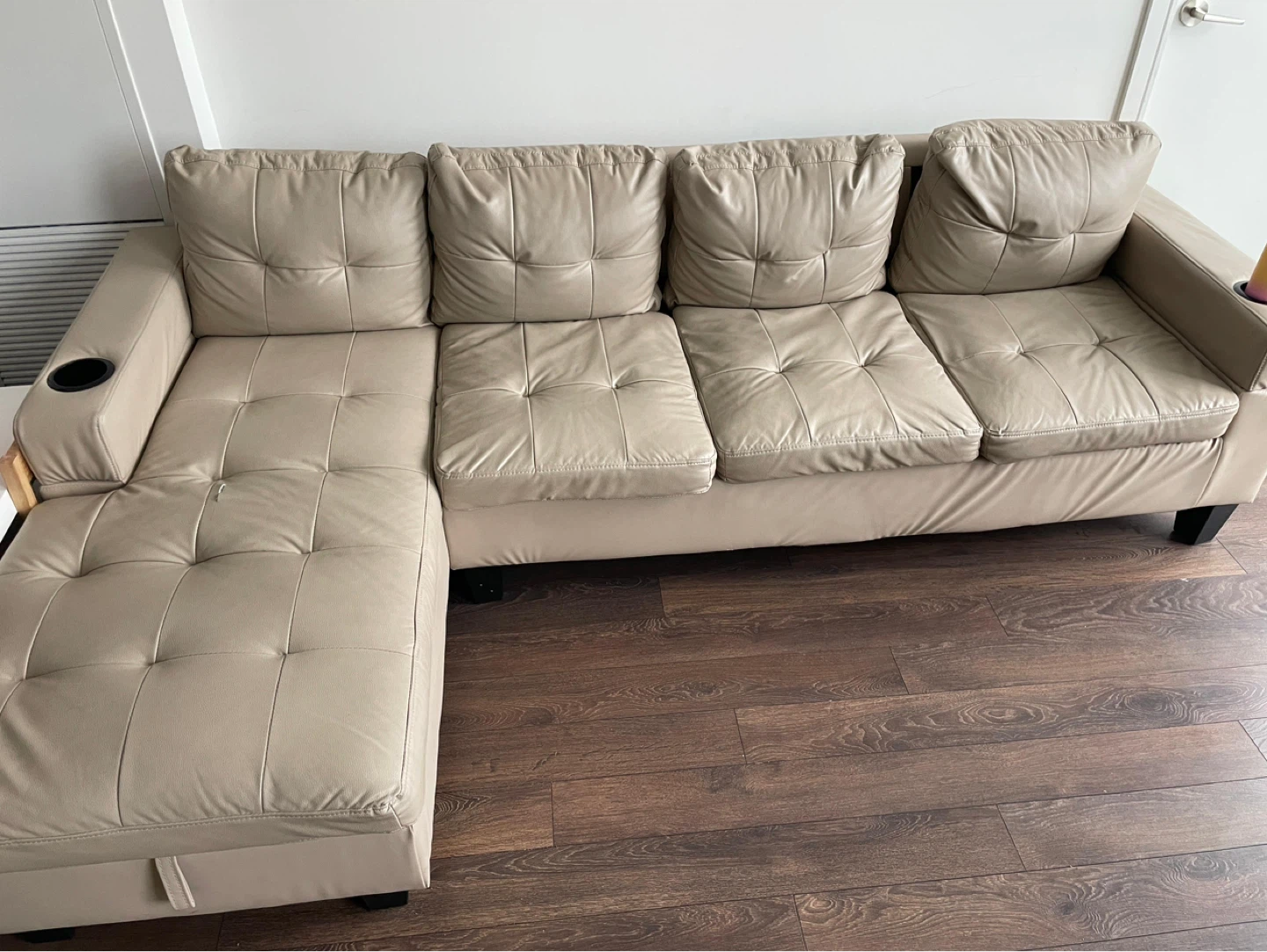 Beige Faux Leather Sectional Sofa - photo 4