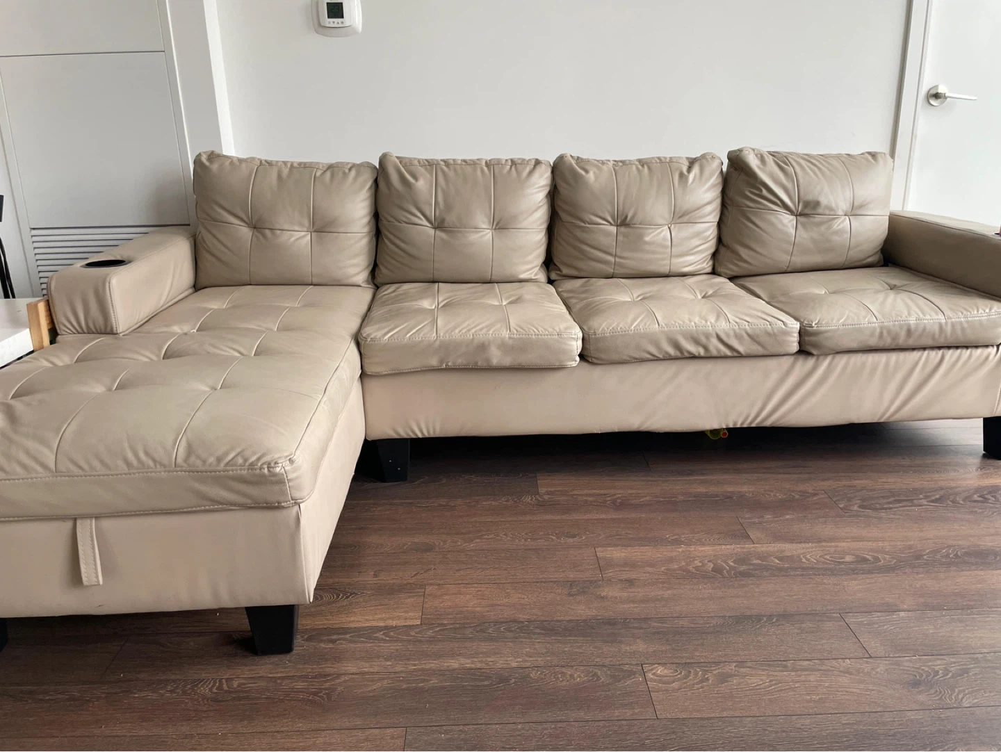 Beige Faux Leather Sectional Sofa - photo 2
