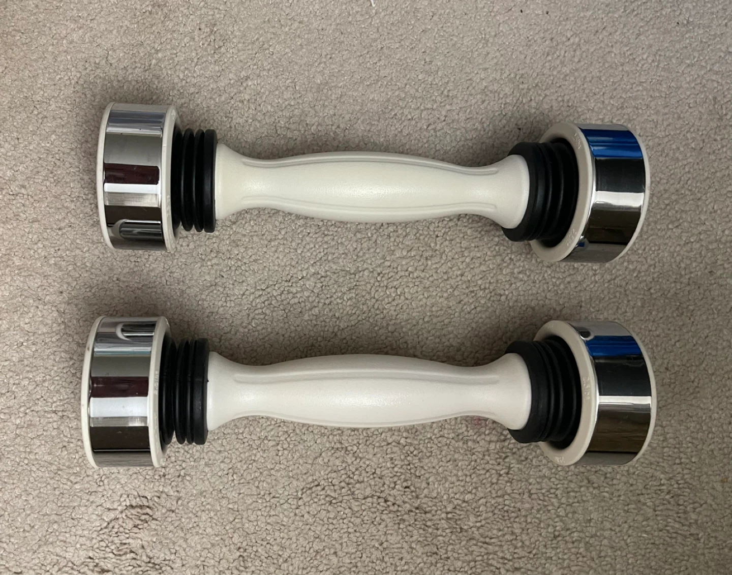 Pair of White and Chrome Dumbbells - photo 2