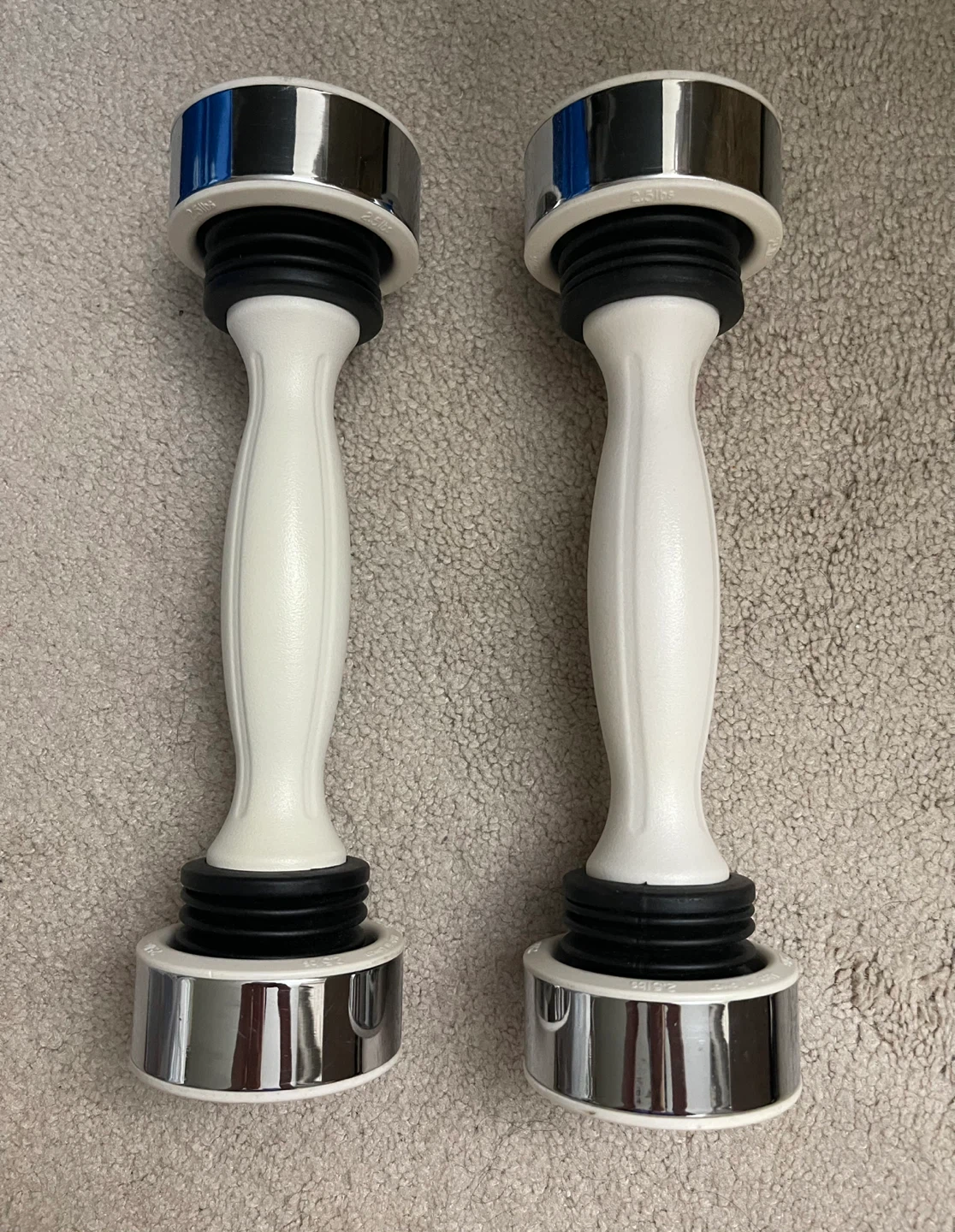 Pair of White and Chrome Dumbbells