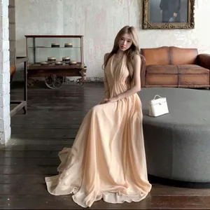Peach Halter Neck Maxi Dress