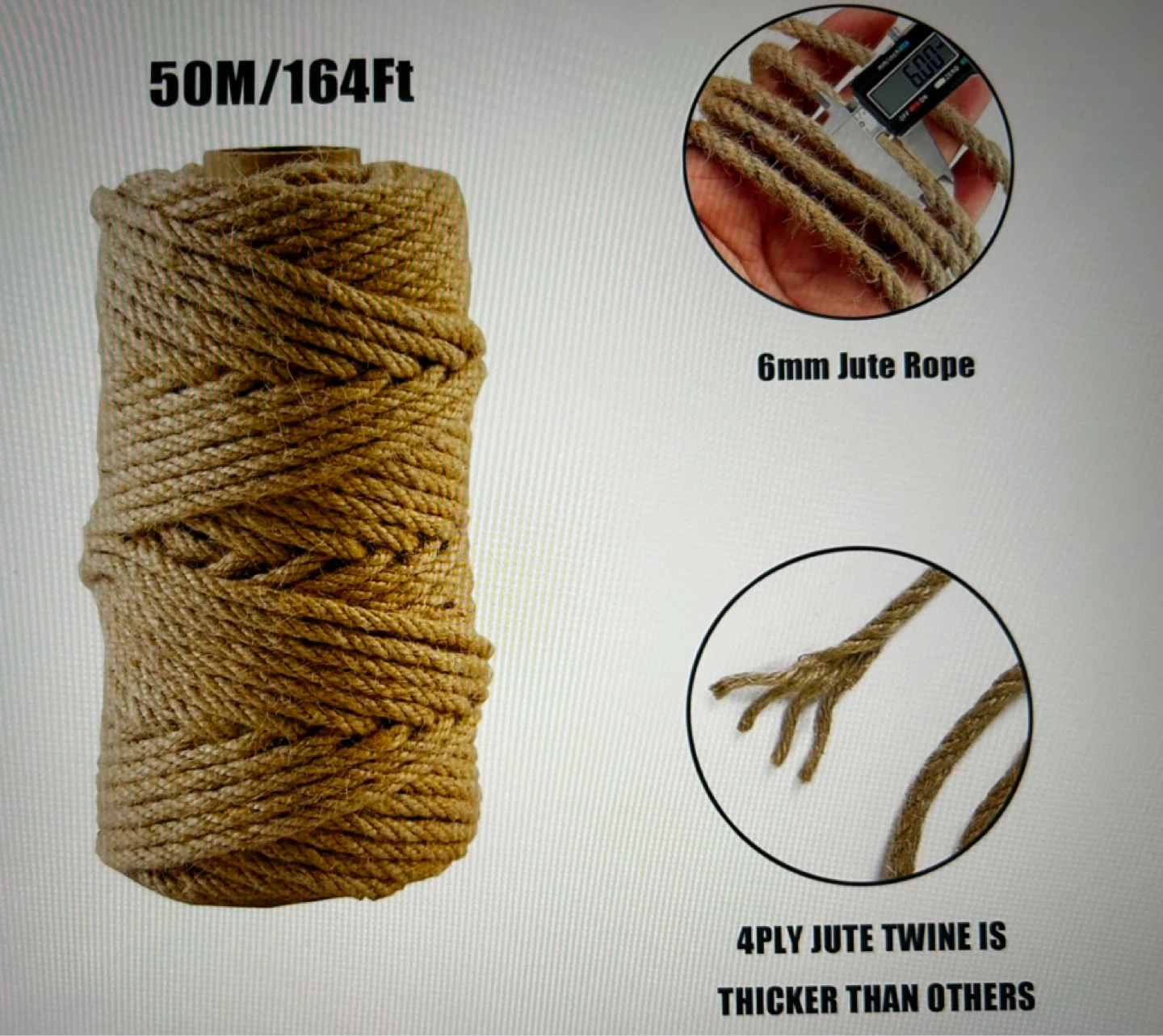 6mm Jute Rope Twine - 50M/164Ft - photo 2