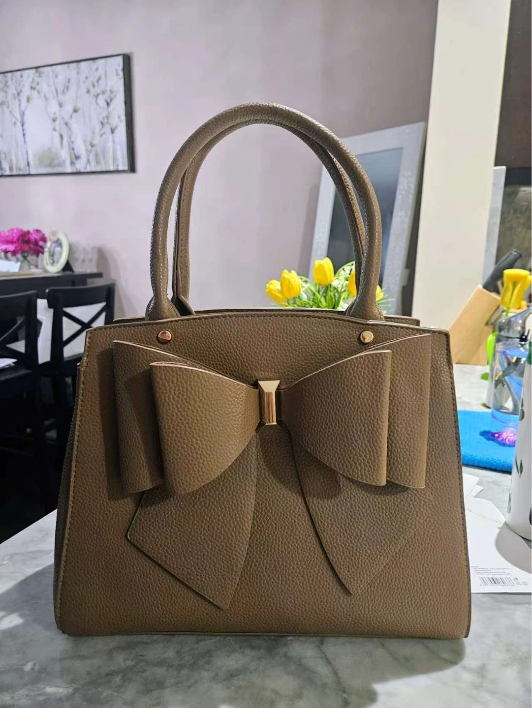 Brown Leather Tote Bag with Bow - NEED TO SELL EVERYTHING