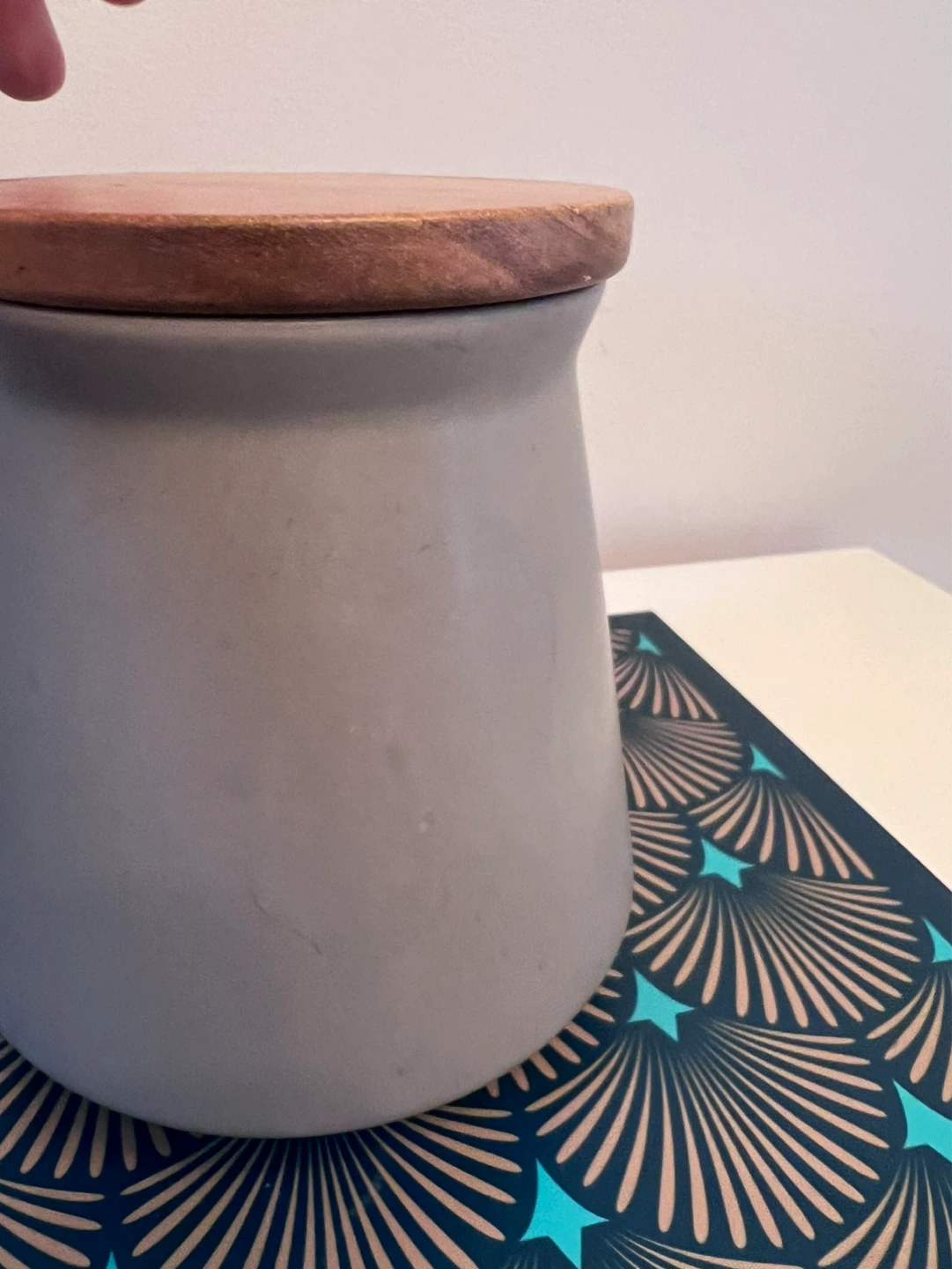 Gray Ceramic Decorative Canister with Wooden Lid - photo 5