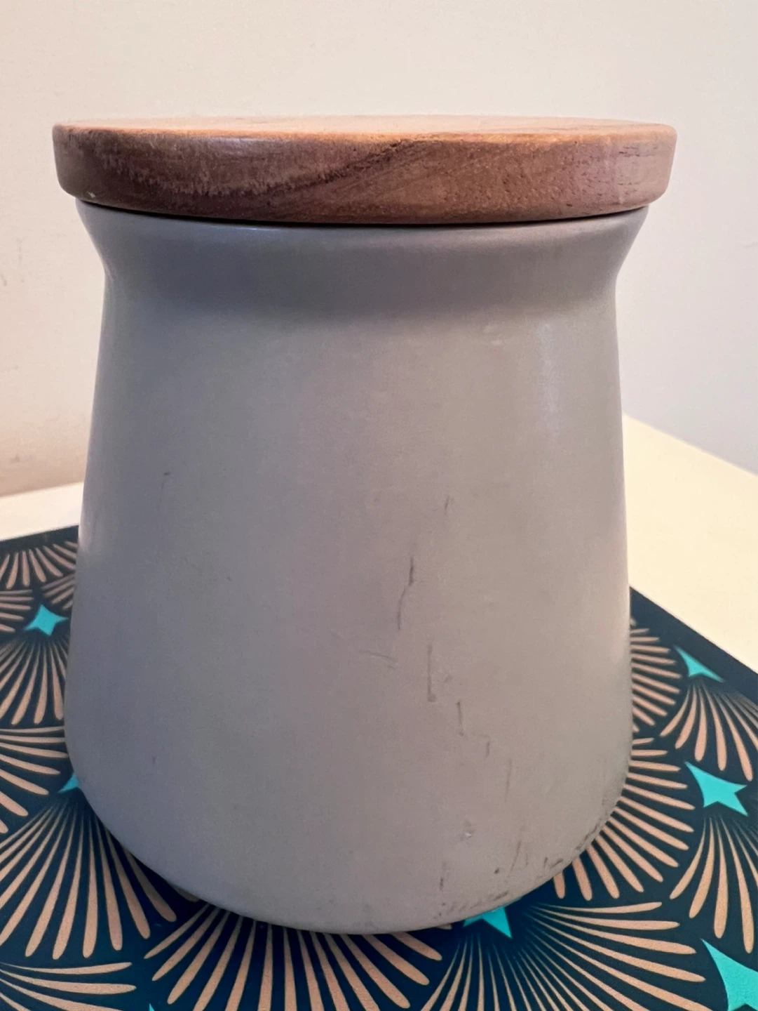 Gray Ceramic Decorative Canister with Wooden Lid