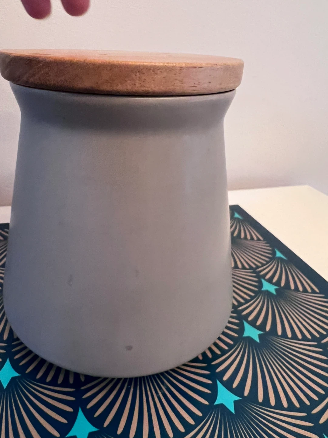 Gray Ceramic Decorative Canister with Wooden Lid - photo 4