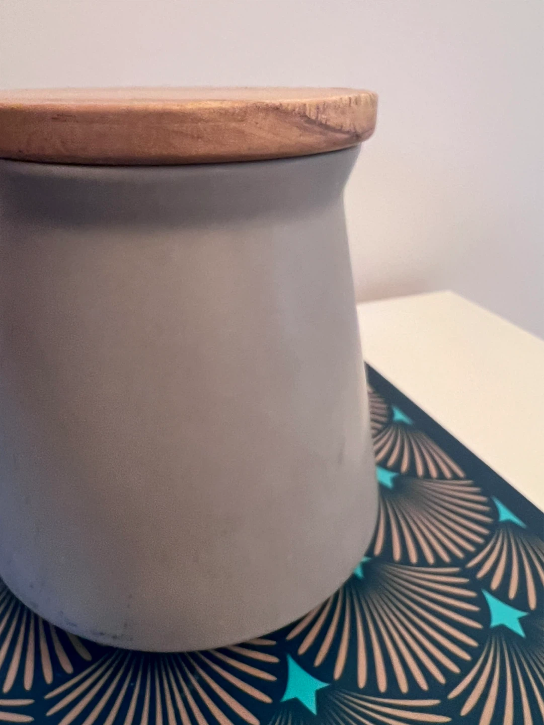 Gray Ceramic Decorative Canister with Wooden Lid - photo 2