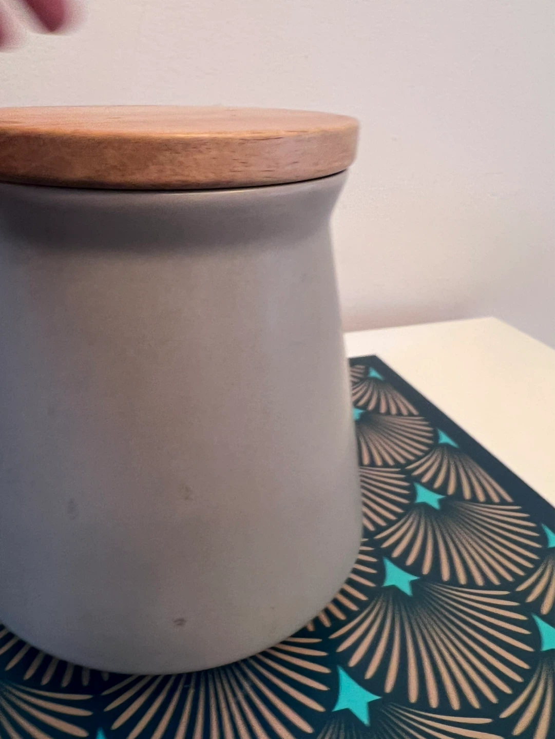 Gray Ceramic Decorative Canister with Wooden Lid - photo 3