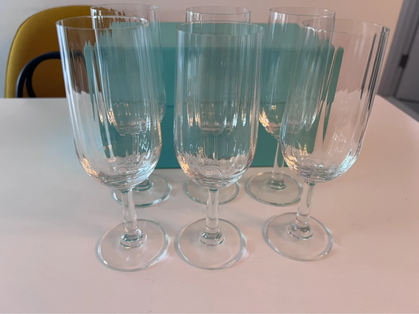Set of 6 Clear Glass Fluted Champagne Flutes
