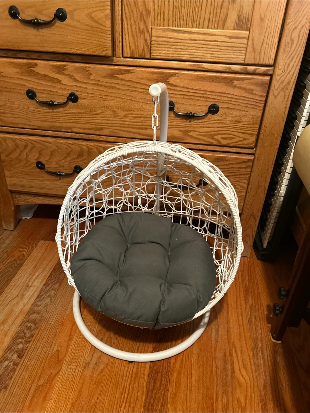 White Hanging Egg Chair with Dark Grey Cushion