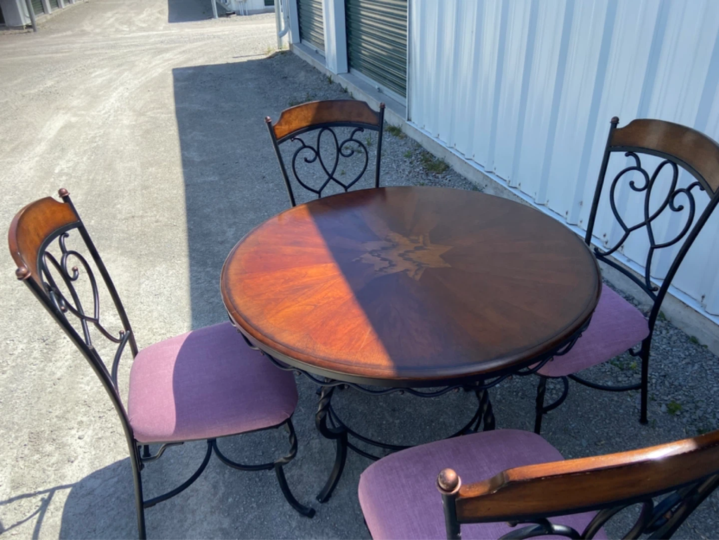 Round Wood & Metal Dining Set with 4 Chairs