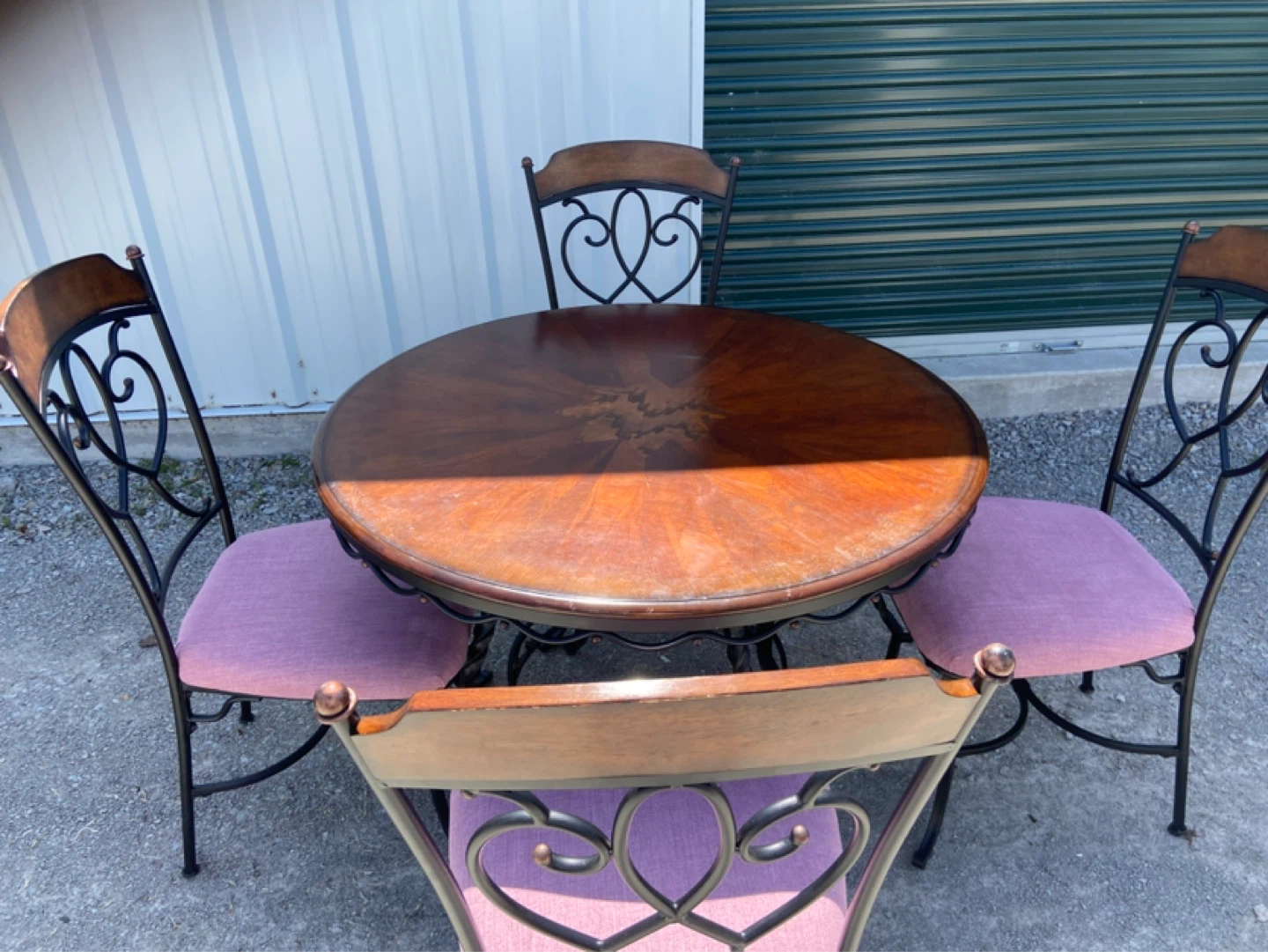 Round Wood & Metal Dining Set with 4 Chairs - photo 2
