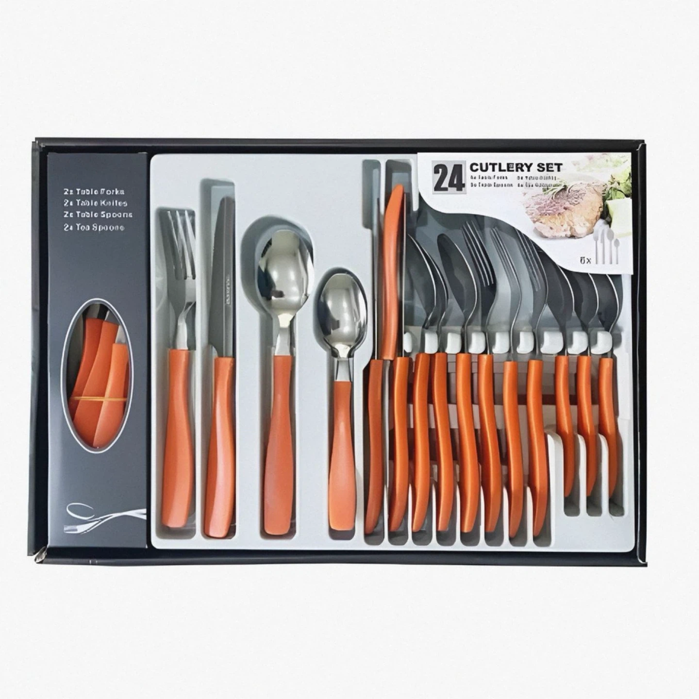 24 Piece Cutlery Set with Orange Handles