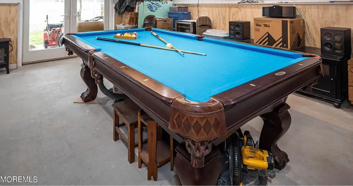 Wood Pool Table with Blue Felt