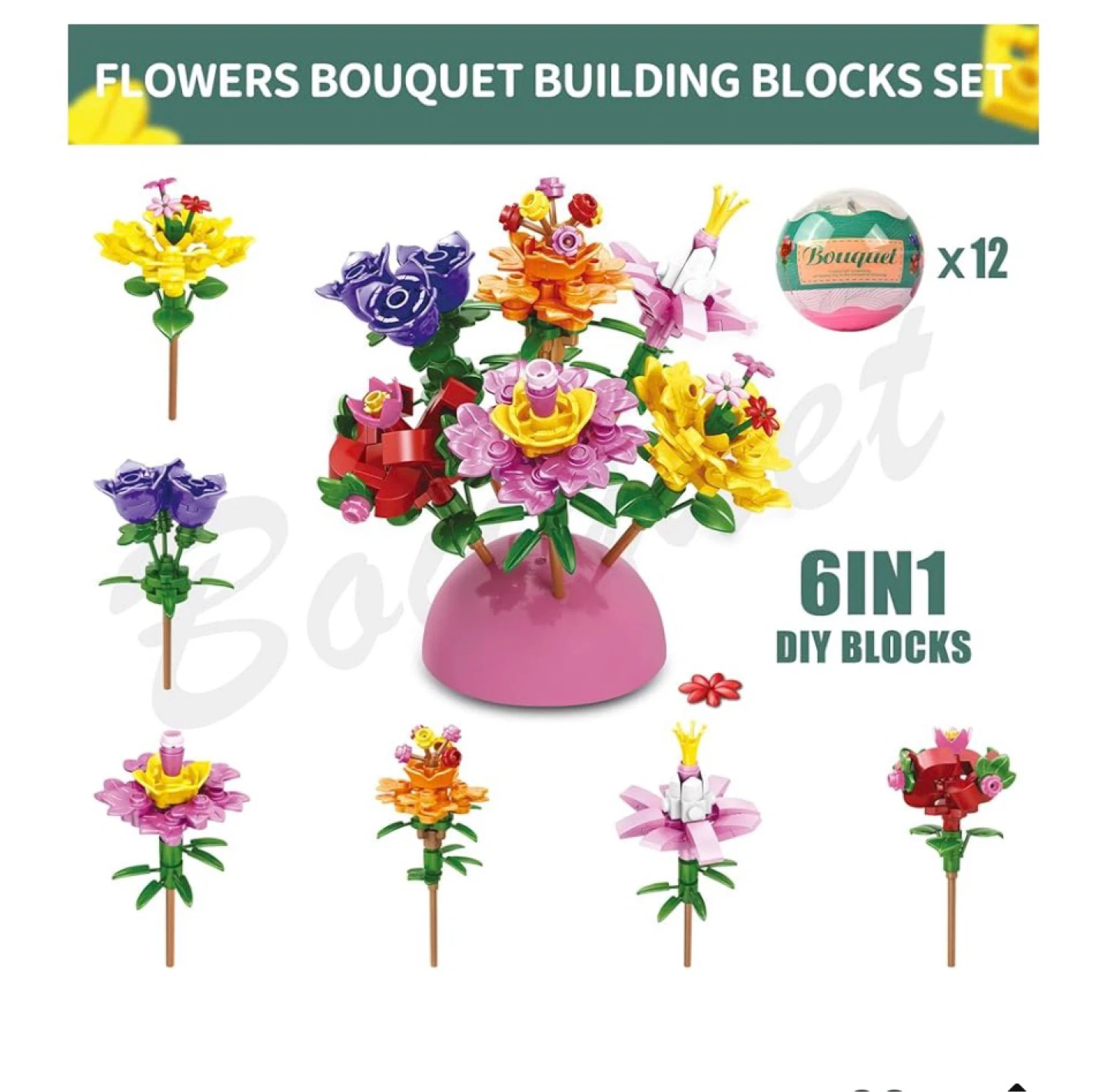 Bouquet Building Blocks Set 6-in-1 DIY Ornaments - photo 2