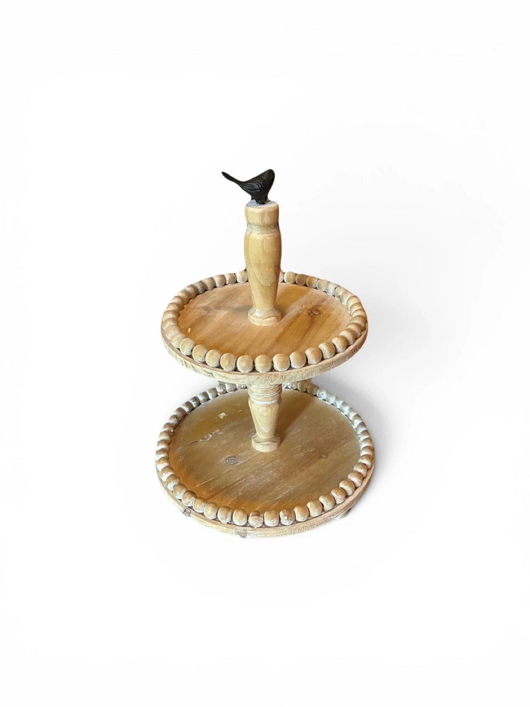 2-Tier Wood Tiered Tray with Bird Topper
