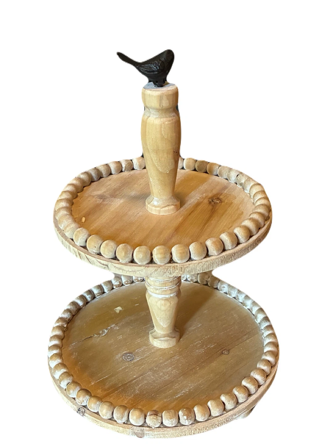 2-Tier Wood Tiered Tray with Bird Topper - photo 2
