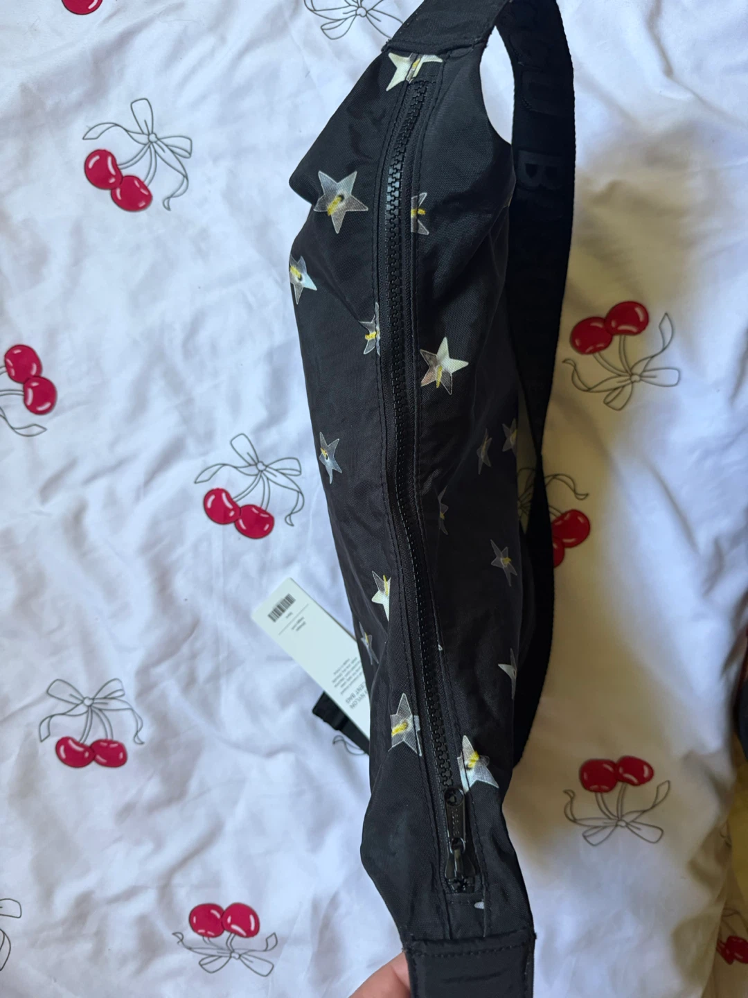 NWT BAGGU Black Star-Print Medium Nylon Crescent Bag Stars - photo 5