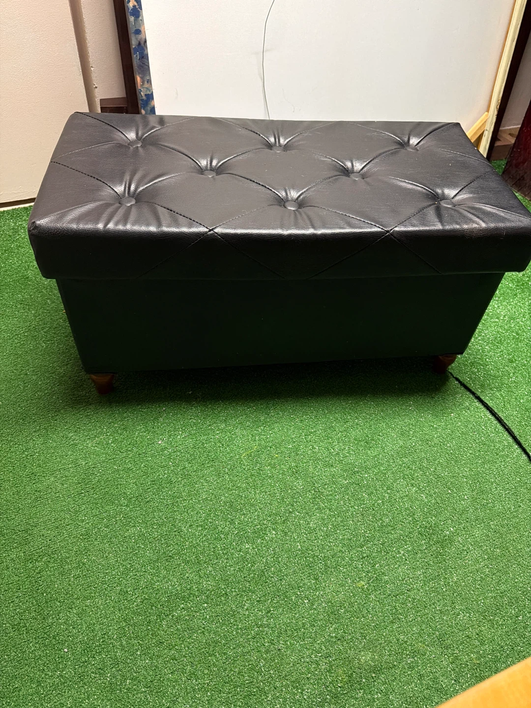 Black Tufted Storage Ottoman. 30”L x 15” W x 15” D