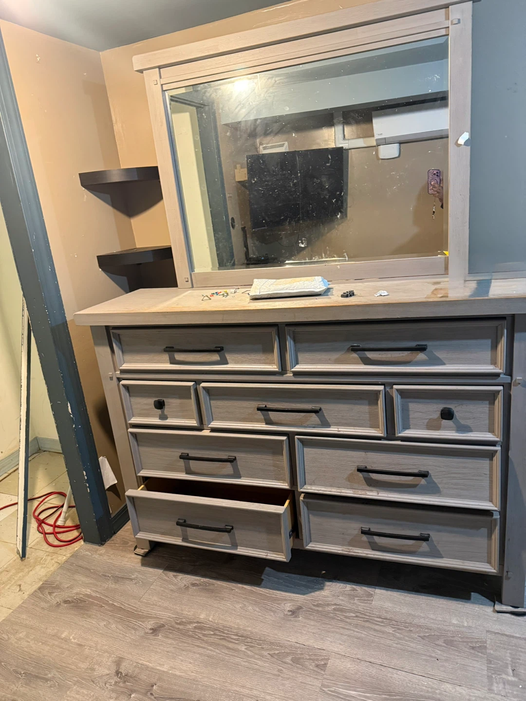 Gray Wash Dresser with Mirror
