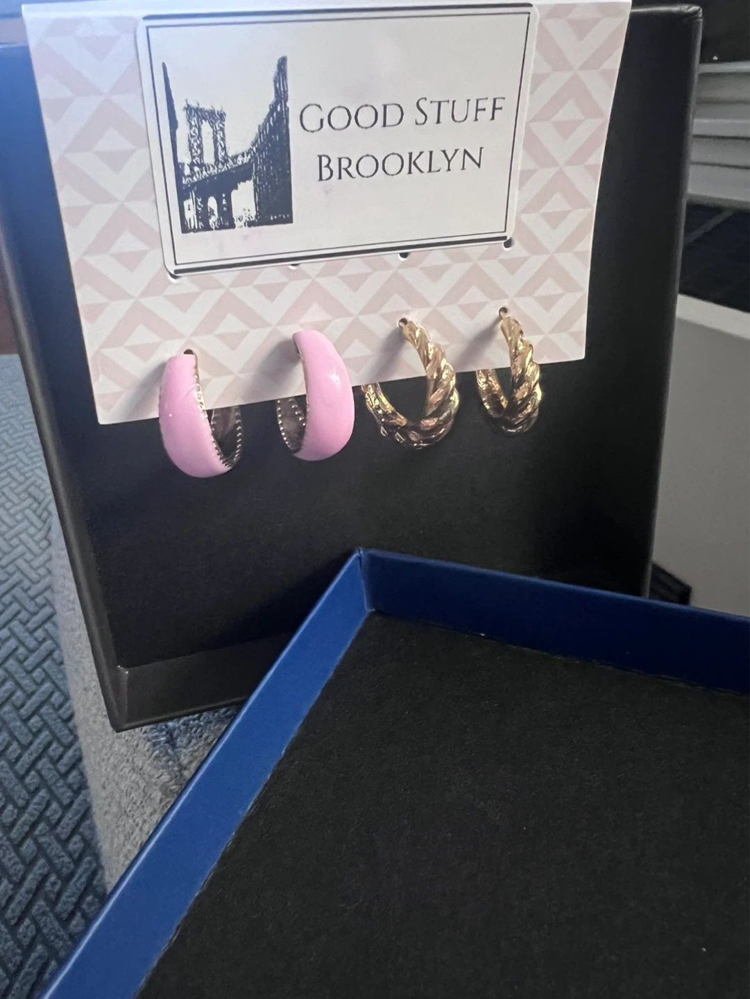 Hoop Earring Set - Pink Enamel  & Goldtone Hoops - photo 3
