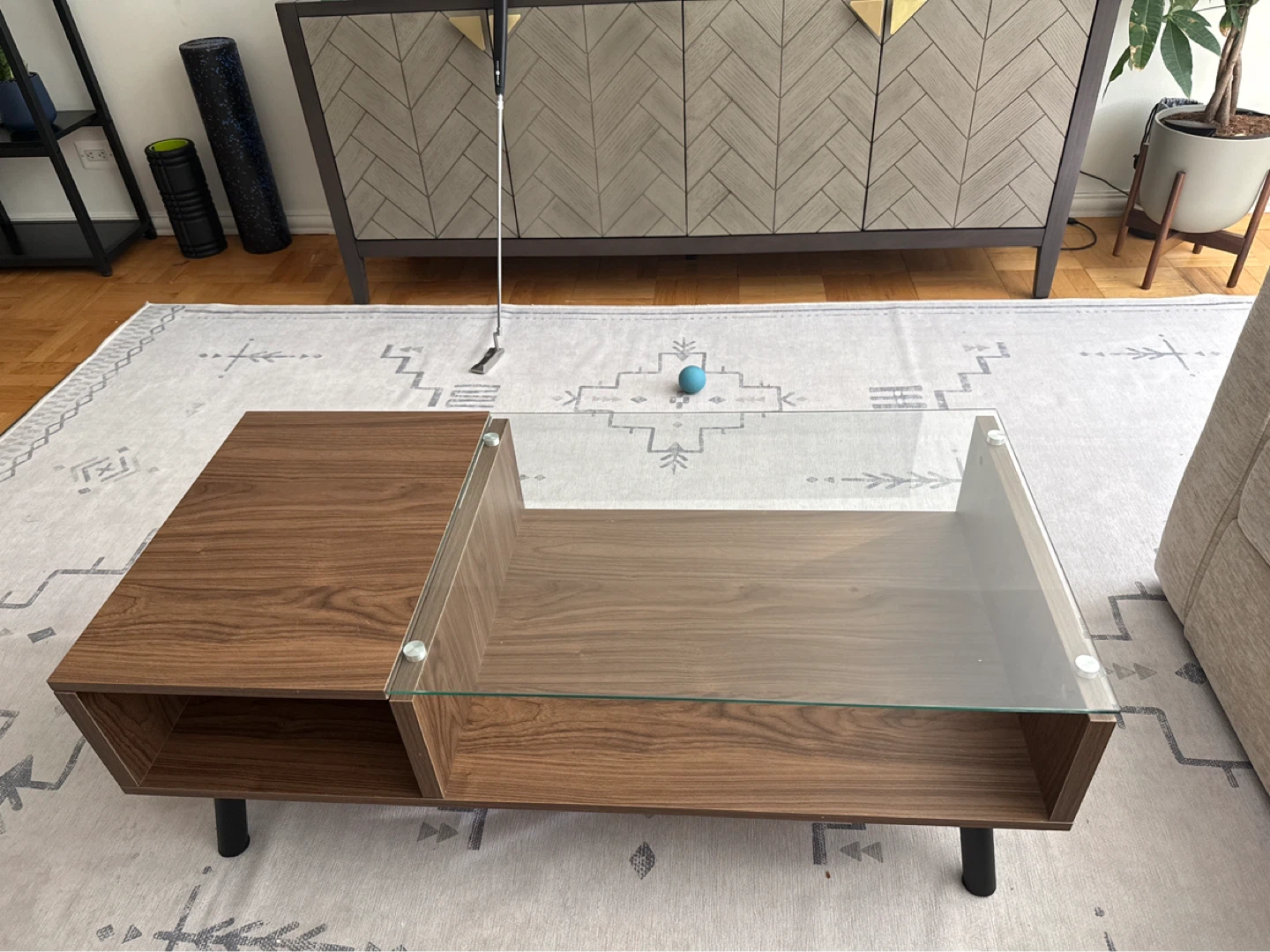 Mid-Century Modern Coffee Table with Glass Top