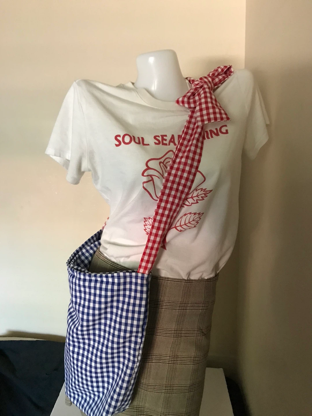 Gingham check shoulder bow bag