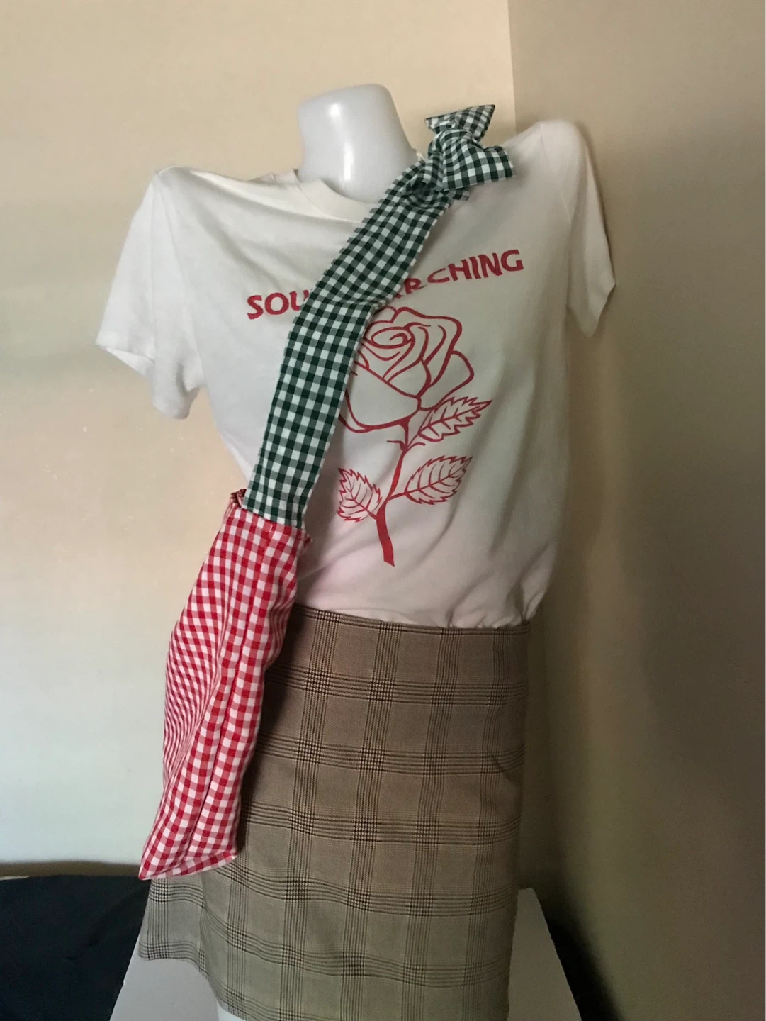 Gingham check shoulder bow bag - photo 2