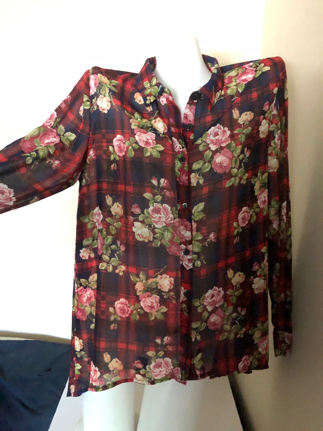 Women's Plaid Floral Print Button-Up Shirt - photo 2