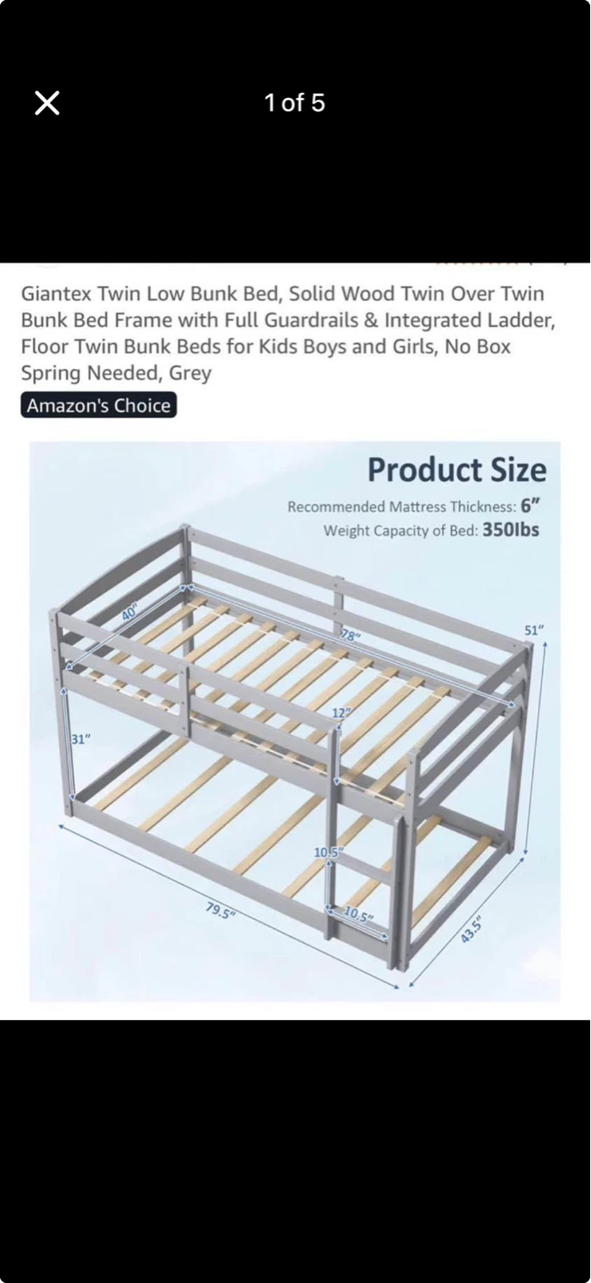 Giantex Twin Over Twin Bunk Bed Frame - Grey - photo 2