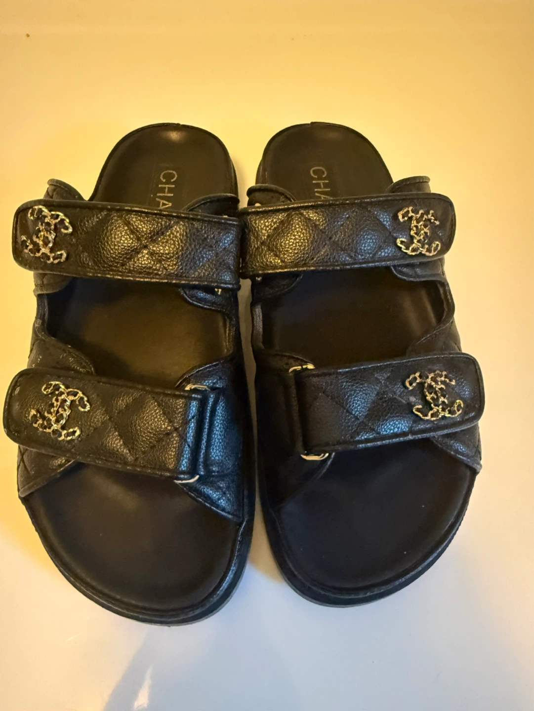 CHANEL Quilted Black Leather Sandals Size 36