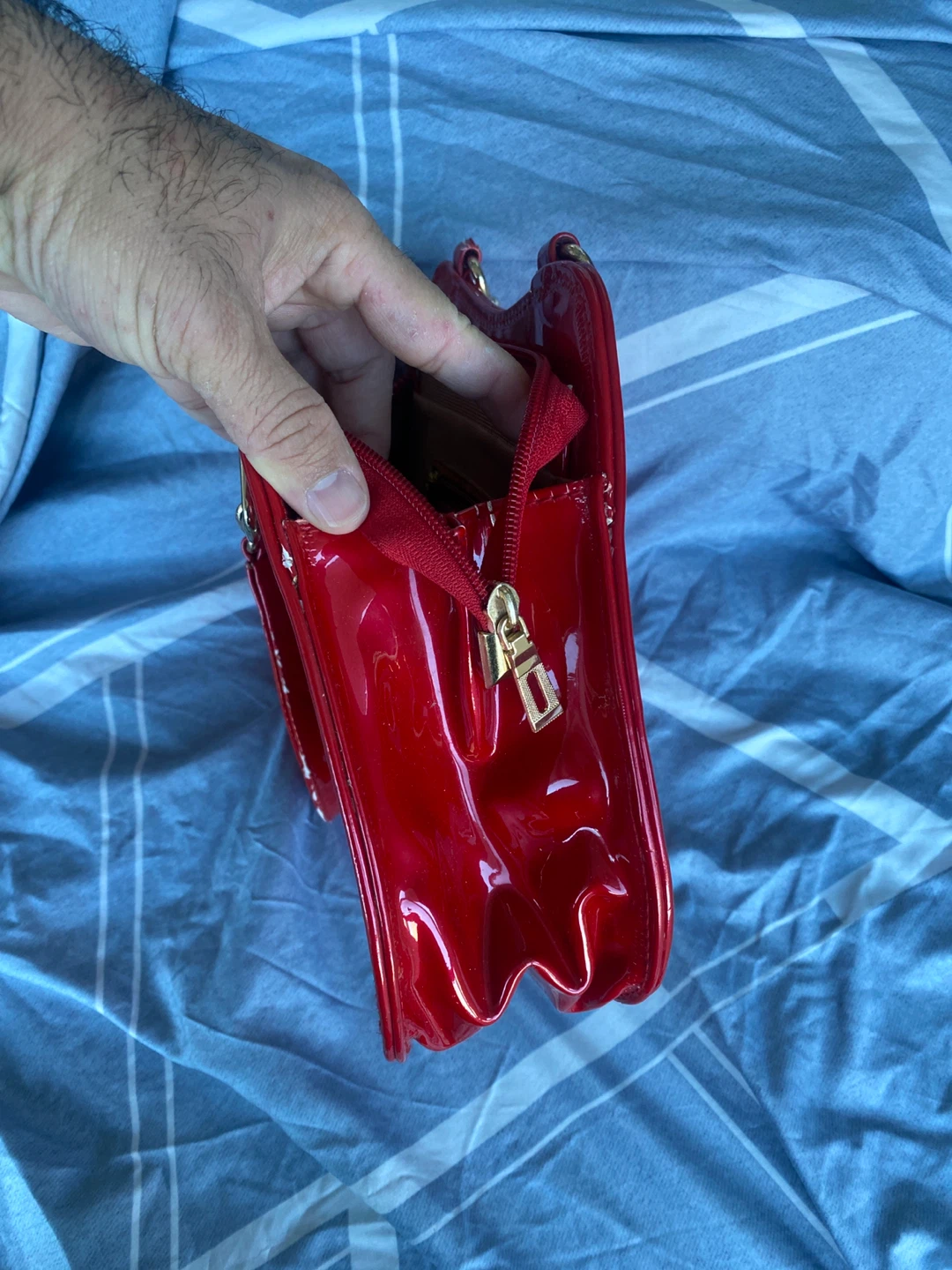 Shiny Red Handbag with Gold Accents - photo 5