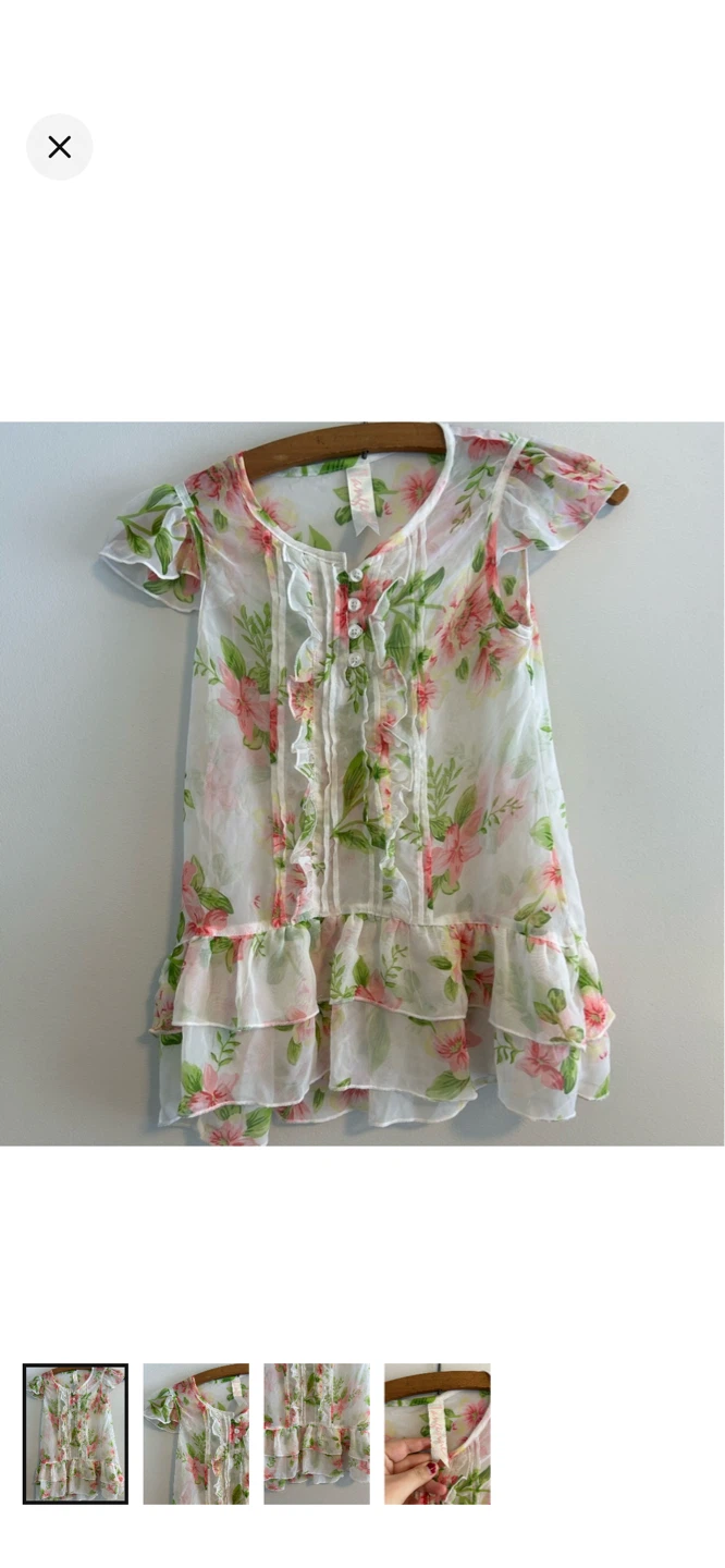 Pink & Green Floral Ruffle Dress - Size 8