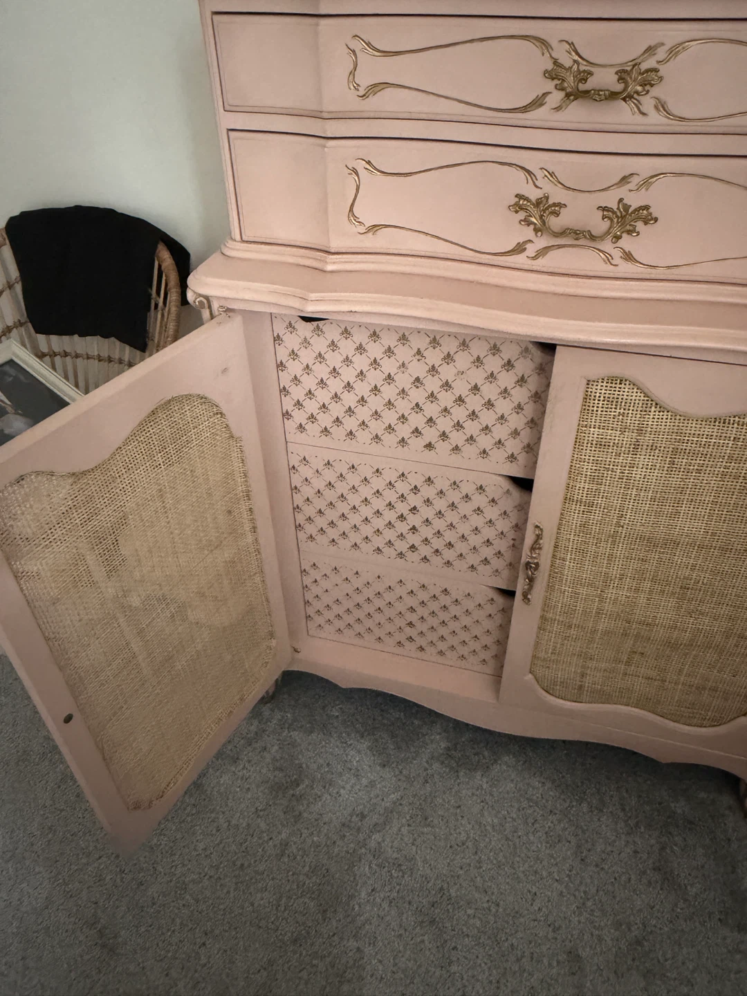 Pink French Provincial Dresser with Cane Doors - photo 2