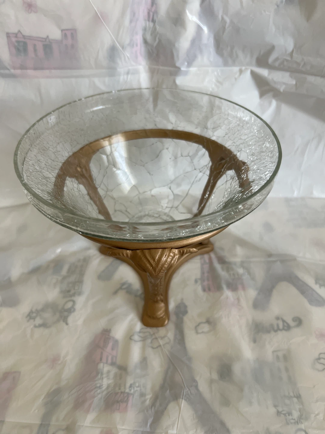 Glass decorative bowl on gold stand - photo 2