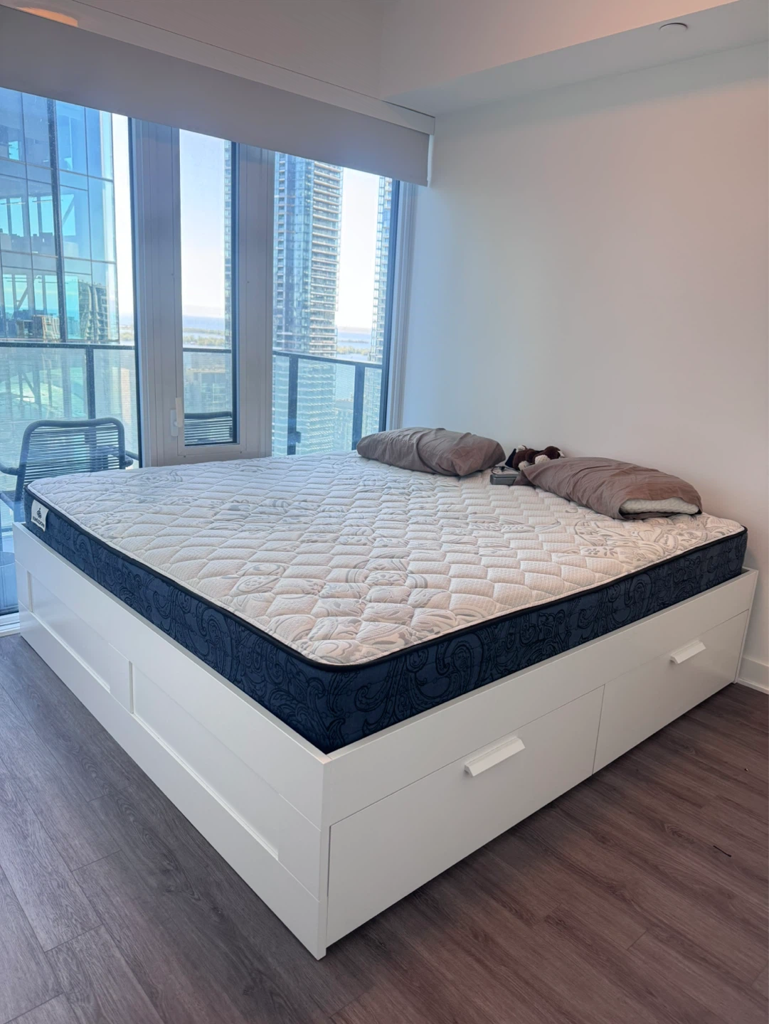 White King Bed Frame with Storage Drawers