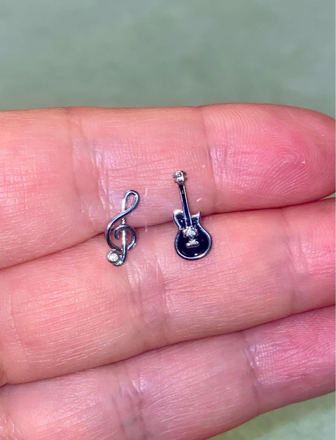 925 Silver Guitar and Treble Clef Stud Earrings