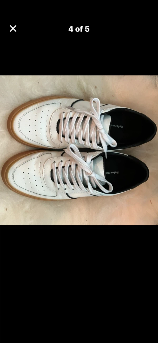 Reformation Harlow Leather Sneaker White/Black - photo 4
