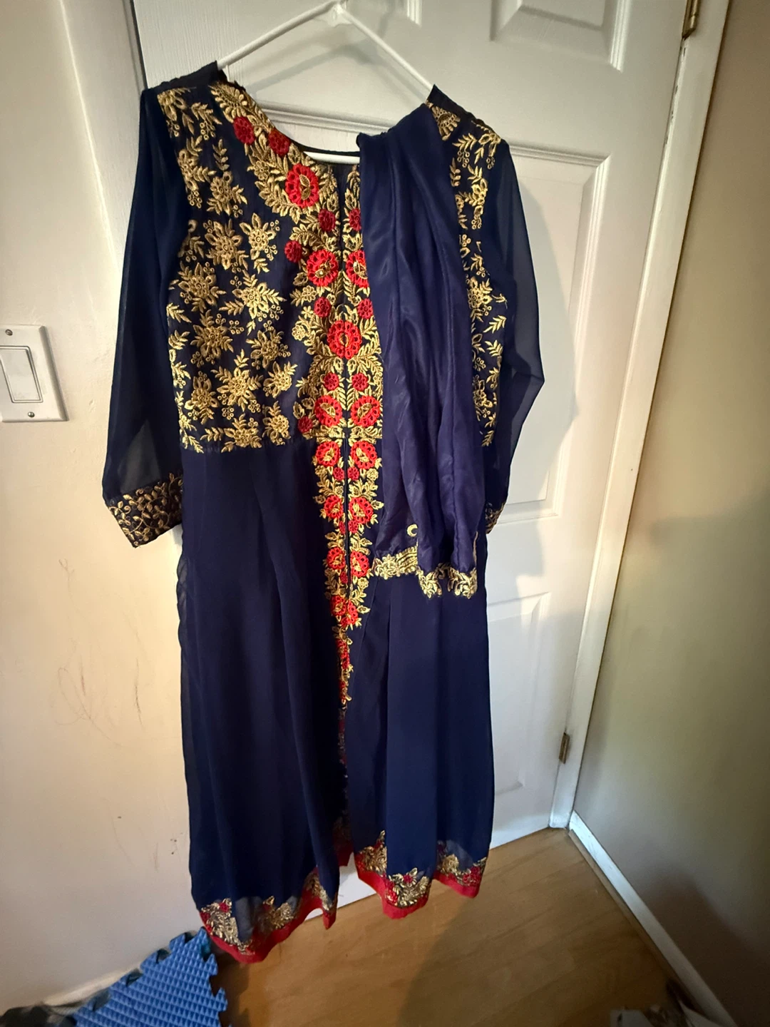 Navy Blue Embroidered Dress with Dupatta