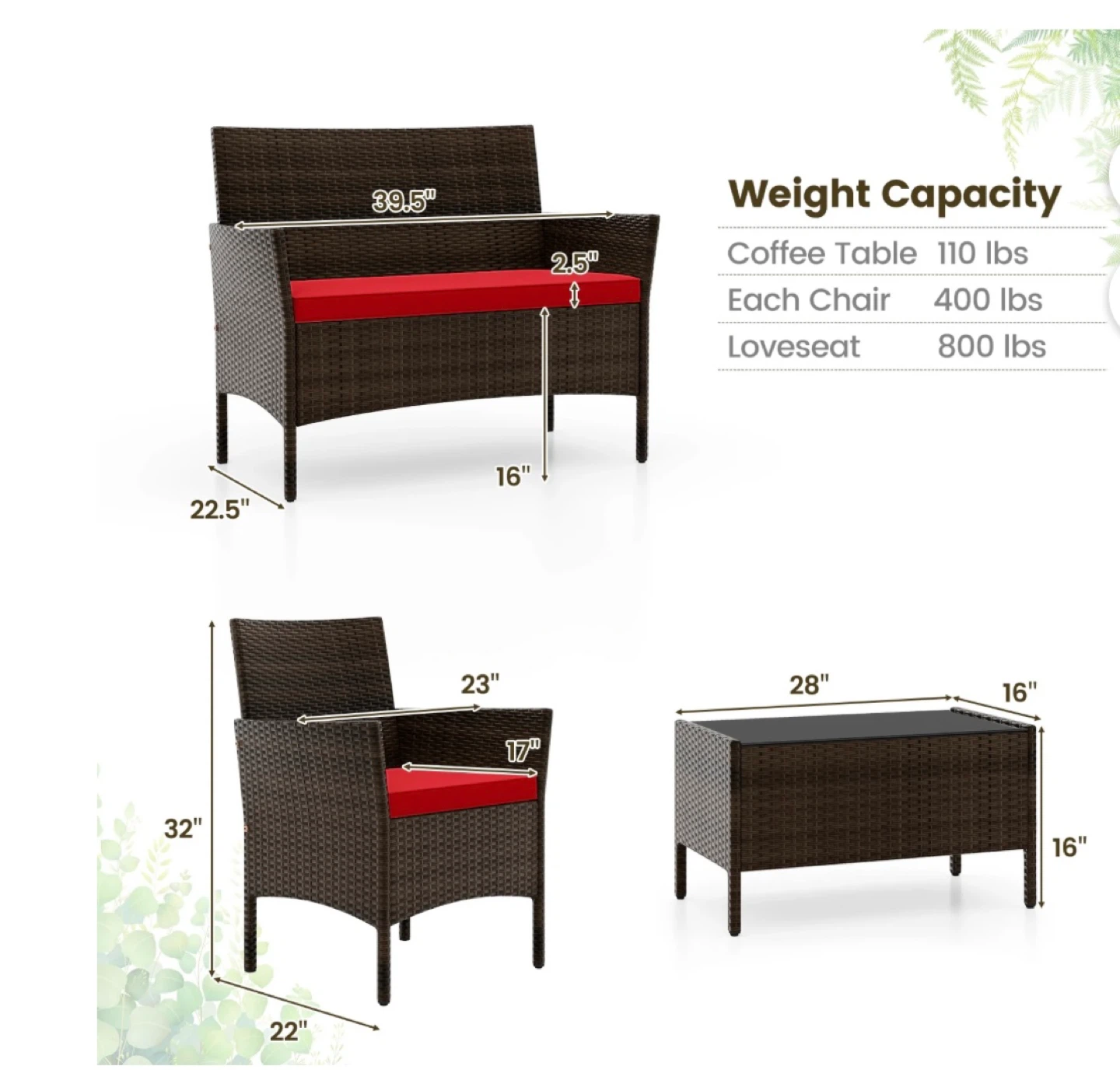 Patio Set with Red Cushions - photo 2