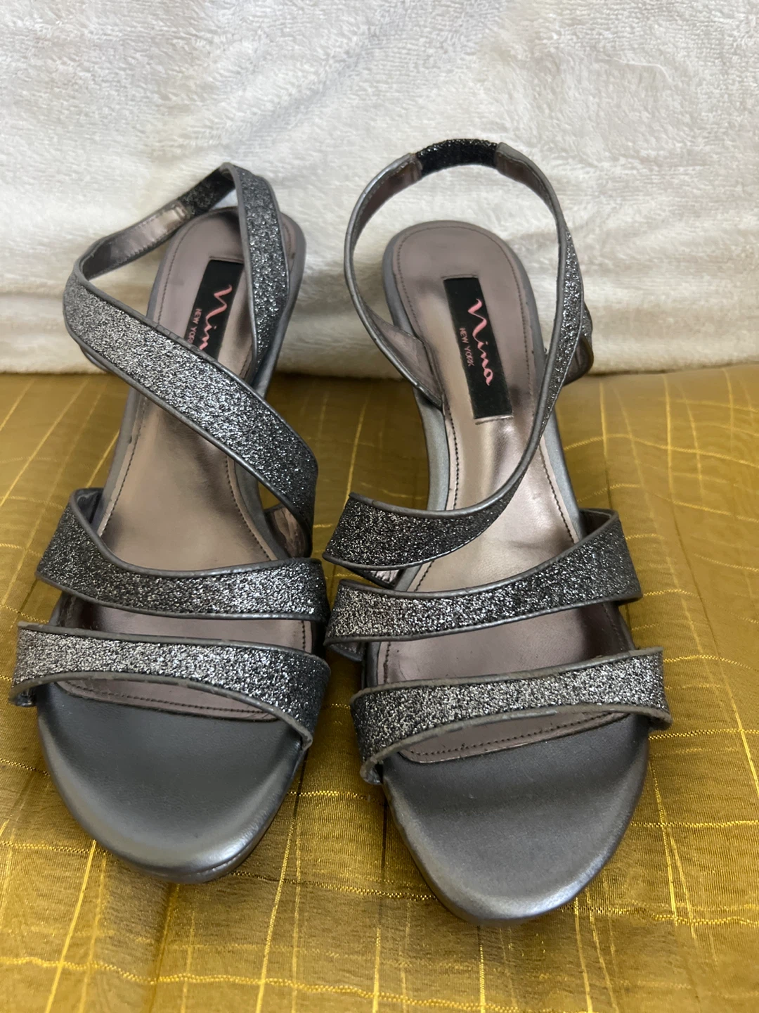Nina Silver Glitter Strappy Heels Size 8.5 - photo 3