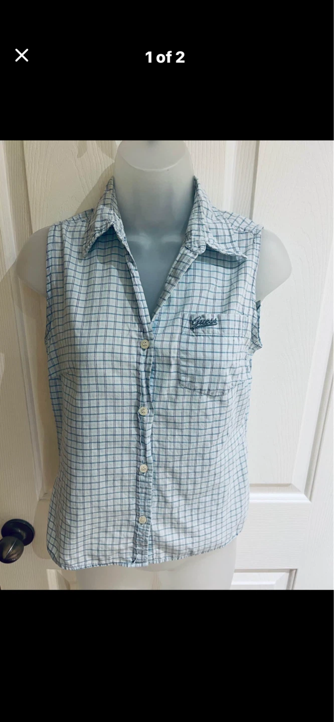 Guess Jeans Sleeveless Plaid Button-Up Shirt