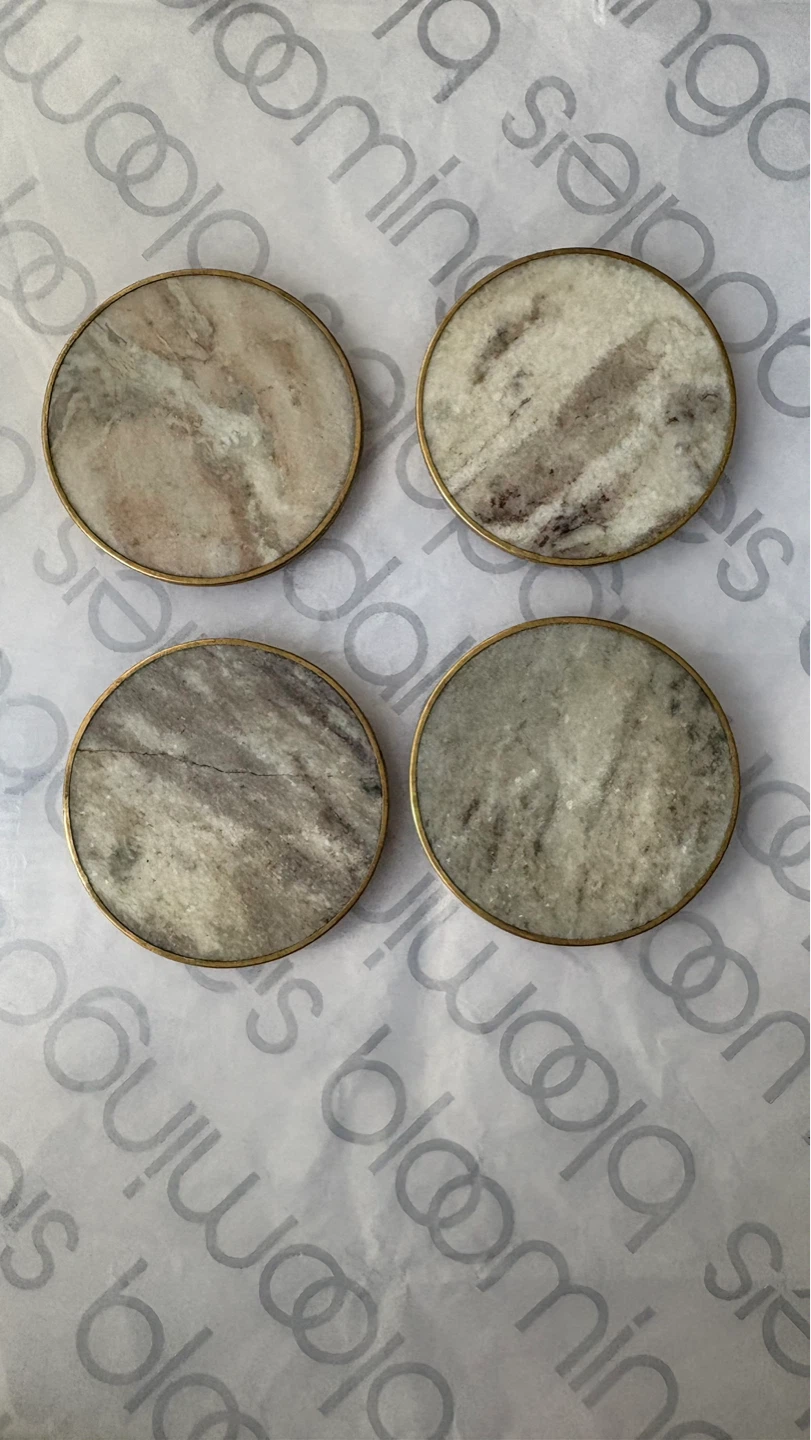 Set of 4 Marble Coasters with Brass Trim - photo 3