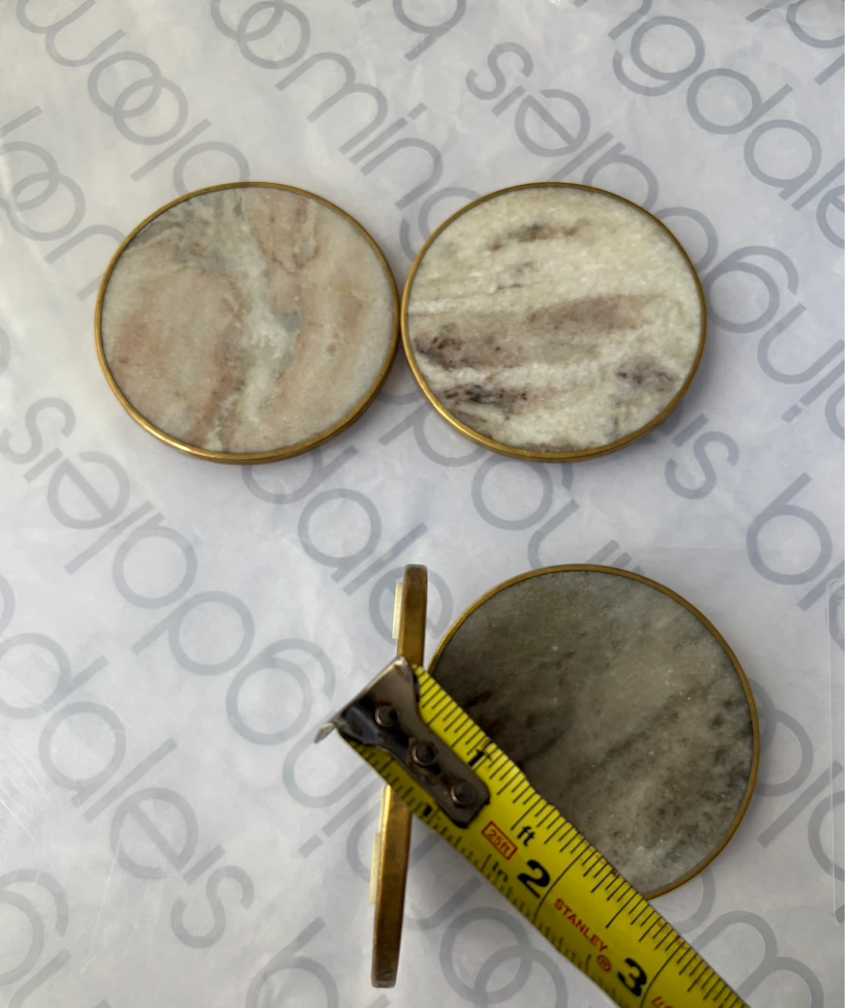 Set of 4 Marble Coasters with Brass Trim