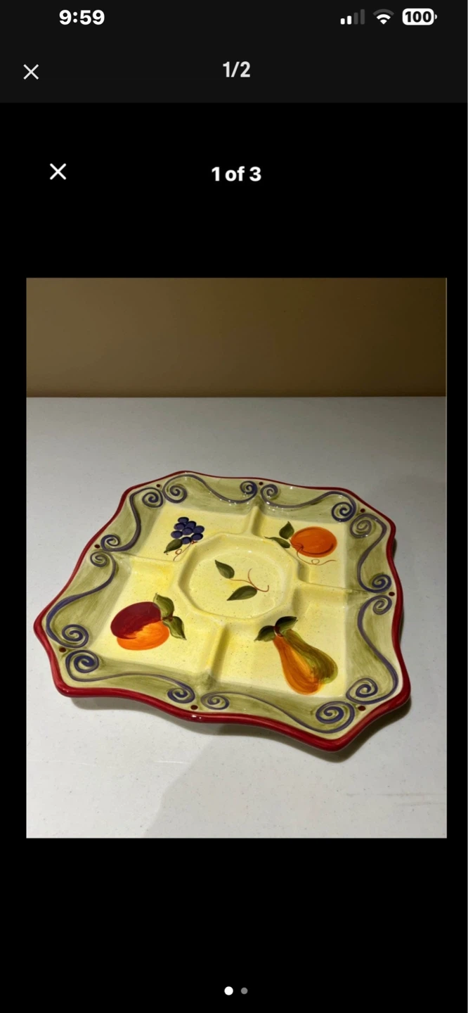 Ceramic Divided Serving Platter with Fruit Design